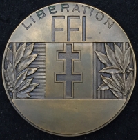 A RARE & SELDOM SEEN LARGE BRONZE MEDAL (1944) By M. L.BAZOR, "FRENCH FORCES of THE INTERIOR" RESISTANCE, WHO GREATLY ASSISTED THE ALLIES AFTER D-DAY. WITH RARE F.F.I. BERET BADGE.