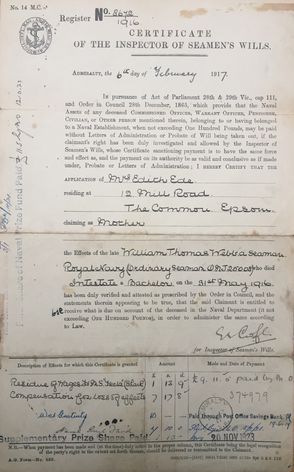 A RARE & UNIQUELY COMPLETE, BATTLE OF JUTLAND  "VICTORIA CROSS ACTION" CASUALTY 1914-15 STAR TRIO, PLAQUE, SCROLL & PAPERS. J.25008. Ord Smn W.T. WEBB. R.N. HMS SHARK. K.I.A. JUTLAND