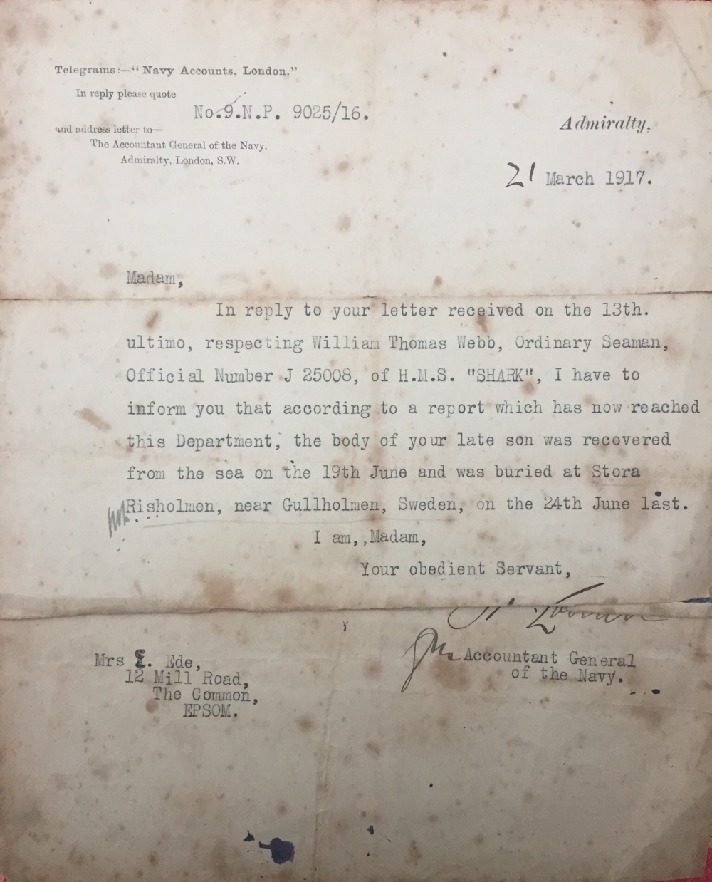 A RARE & UNIQUELY COMPLETE, BATTLE OF JUTLAND  "VICTORIA CROSS ACTION" CASUALTY 1914-15 STAR TRIO, PLAQUE, SCROLL & PAPERS. J.25008. Ord Smn W.T. WEBB. R.N. HMS SHARK. K.I.A. JUTLAND