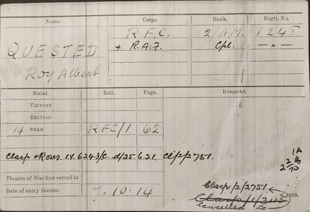 An Outstandingly Documented "CONTEMPTIBLE LITTLE FLYING CORPS" 1914 Star & Bar (R.F.C.) Trio, WW2 Defence & War Medals. 1248. AM2/Cpl R. A. QUESTED. R.F.C. Soldiers