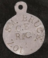 Royal Flying Corps ( Dog Tag).107. S.M BRUCE.