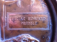 DEATH PLAQUE. To: 348.CSM. ELGAR E.PREBBLE. DCM 2/SA Inf Rgt. (KIA 18.7.16) DELVILLE WOOD