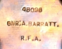 An Early 1914 Star & Bar Trio Casualty  ( Died of Wounds 3rd November 1914 ) To: 46096. Gunner. ALFRED EDWARD TATTON BARRAT.  118th Bty, Royal Field Artillery .