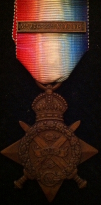 1914 Star & Bar (single) To: 7164. Pte A. COOK. Grenadier Guards.
VERY early entrant on 12th August 1914. 
(The war was only declared on 4th August) 
