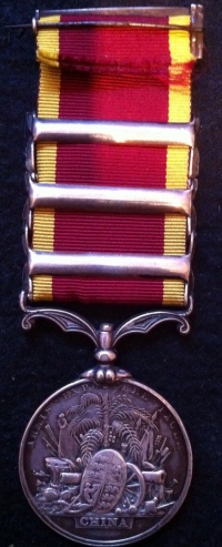 CHINA WAR MEDAL (Four Clasps) PEKIN 1860, TAKU FORTS 1860,
CANTON 1857. Un-Named as issued. ( This clasp arrangement on an un-named medal normally denotes an RN award ) 
A HIGHLY ATTRACTIVE TYPE MEDAL.