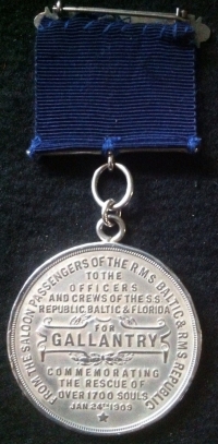 A VERY RARE & MUCH SOUGHT AFTER C.Q.D. MEDAL "FOR GALLANTRY" (1909) Presented to the crews of SS REPUBLIC, SS BALTIC & SS FLORIDA for their heroic actions in saving 1700 lives after the collision of SS REPUBLIC & SS FLORIDA 
