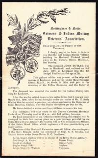 AN OUTSTANDINGLY  IMPORTANT INDIAN MUTINY MEDAL (LUCKNOW) To: John Butler. 1st European Bengal Fusiliers. Original papers & pay book etc. With a \"Unique\" Trip to Skegness booklet for the Crimea & Mutiny Ass\