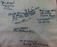 A SUPERB  R.A.F. (BOMBER COMMAND) SILK SCARF (WWII). EMBROIDERED WITH THE NAMES OF 6 CREWMEN FROM No