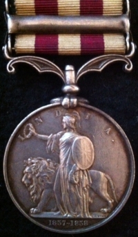 INDIAN MUTINY MEDAL (LUCKNOW) To: Wm Stacey, 1st /23rd Royal Welsh Fusiliers. ( Attempted erasure ) Also entitled to a Crimea medal. 