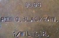 AN EARLY 1914 STAR & BAR CASUALTY TRIO. To: 9086. Pte G. BLACKMAN 1st WILTSHIRE REGT. KILLED-IN-ACTION 18th Oct