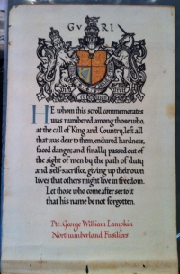 A Seriously Desirable & Complete Early Entrant & Early Casualty 1914 Star & Bar Trio & 1911 Delhi Durbar, Plaque & Scroll. To:1024. G.W. LAMPKIN. 1/Northumberland Fus.(Fom Sittingbourne Kent) K.I.A. 8th NOV