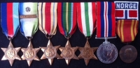 The Extensive "Barrat" Family Group of 13 medals to 3 recipients.(1) MERCANTILE PAIR & WW2,Group of 5 To: G.F.B. BARRAT. & (2) WW2 Group of 7 & Norwegian War Medal, To: G.R. BARRAT. (3) With S.C. Police. To.G.D. Barrat.