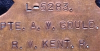  QSA (Witt) (Trans) (Cape) & KSA (SA01/02) & 1914-15 Trio.
To: 5283. Pte. A. GOULD. 2nd RL.W. KENT. REGt. Wounded (shot in the buttocks) 17th May 1915 & discharged 4th Sept 1915. Entitled Silver War Badge. From Islington.
