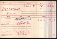 AN HISTORICALLY IMPORTANT 1st DAY of THE SOMME, 1914-15 CASUALTY TRIO. To: 18701 Pte. ERNEST RIDGEWAY. 2nd  Bn DEVONSHIRE Regt. KILLED-in-ACTION Saturday 1st JULY 1916. 