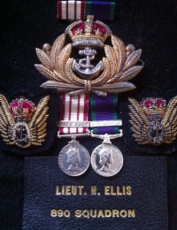 A VERY RARE FLEET AIR ARM N.G.S (NEAR EAST)  & C.S.M. (MALAY PENINSULAR) PAIR. To:LT CDR H. ELLIS. (Obs) R.N. LT CDR ELLIS FLEW WITH 831 & 890 Sqds FAA. (Sea Vixens & Venoms, HMS