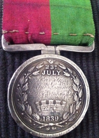 A SCARCE & EARLY "GHUZNEE" MEDAL.1839. (With 11" of Original Ribbon) To: Private James Connor, H.C. 1st EUROPEAN REGt. Overall VF with contemporary fixed silver suspender.