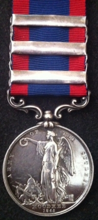 A SUPERB "CASUALTY" THREE CLASP SUTLEJ MEDAL 1846.
FEROZESHUHUR. ALIWAL. SOBRAON To: Cpl WILLIAM BECKET 
50th (WEST KENT)  Regt. "Killed-In-Action" at SOBRAON. 10th February 1846. 
