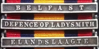 AN EXCEPTIONAL DEVON REGIMENT, INDIA GENERAL SERVICE 
(Two Clasp) & Q.S.A.- K.S.A. "DEFENCE OF LADYSMITH" (Three Clasp) Trio. To: 823. Pte. E. TIMPERLY. 1/st DEVON REGIMENT.
( Died in Saugor, India, Age 34 ) 
