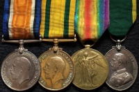 A Scarce War Medal. Territorial Force War Medal, Victory, Territorial Force Efficiency Medal group of 4. To: 1607.Pte B.G. HILL Wilts Regt. 200250. Pte. B.G. HILL. Wilts Regt & TFEM: WR.194503. SPR-A.2. Cpl. B.G. HILL. R.E.