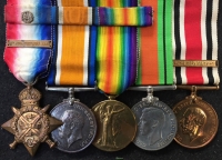 A Superb & Rare OLD CONTEMPTIBLE "LEICESTER YEOMANRY"
1914 Star & Bar Trio & Defence with Special Constabulary & "Long Service 1941" clasp. 2102. Pte A. HANNAM 1/1 LEICESTER YEOMANRY. 
