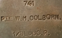 An Early "Old Contemptible" P.O.W. / CASUALTY 1914 Star & Bar Trio. 741.  Pte W.H. COLBORN 1st Bn Gloucestershire Regt.
Taken P.O.W. late December, Died of Wounds in Captivity 23rd DECEMBER 1914.  
