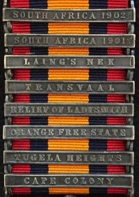 A Well Documented & EXTREMELY RARE  "EIGHT CLASP" Queens South Africa Medal & 1914-15 TRIO, Medical Group of Five. To: 38701. Sgt J.H. NOSWORTHY. R.A.M.C. (With previous service with Royal Canadian Dragoons)