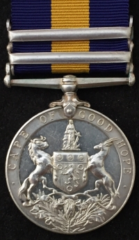 A Scarce & Desirable \"DOUBLE CLASP\" CAPE OF GOOD HOPE GENERAL SERVICE MEDAL,
BECHUANALAND & BASUTOLAND. 
To: Pte A.E. MARSDEN 1st CITY VOLUNTEERS