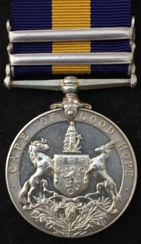 A Scarce & Desirable \"DOUBLE CLASP\" CAPE OF GOOD HOPE GENERAL SERVICE MEDAL,
BECHUANALAND & BASUTOLAND. 
To: Pte A.E. MARSDEN 1st CITY VOLUNTEERS