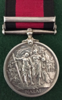 A SCARCE "NATAL REBELLION MEDAL" Clasp 1906.
To: Tpr. A. ADAMS. NATAL MTD RIFLES.
With "ULTRA RARE" Genuine Cap Badge.