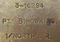AN "OLD CONTEMPTIBLE" (MIRACLE SURVIVOR) 1914 Star & Bar Trio: 3-10294. Pte B.HOWKINS. 1/NORTHAMPTONSHIRE, REGT.
Served right through the war from November 1914. Not many made it. 
