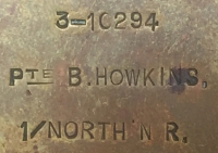 AN "OLD CONTEMPTIBLE" (MIRACLE SURVIVOR) 1914 Star & Bar Trio: 3-10294. Pte B.HOWKINS. 1/NORTHAMPTONSHIRE, REGT.
Served right through the war from November 1914. Not many made it. 