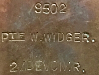 A CLASSIC \"CHRISTMAS TRUCE\"  1914 Star & Bar (Casualty) Trio.
To: 9502 Pte William Widger. 2nd Bn Devon Regt. Who was KILLED  / DIED on \"CHRISTMAS EVE\"  24th DECEMBER 1914 (With a Princess Mary \