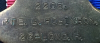 A Father & Son Casualty Family Casualty Group of Five. SON: 1915 Trio. 2206 Pte G. ROBINSON 23rd London Regt. K.I.A. 26th May 1915. FATHER: Mercantile & War Medal Pair. JAMES ROBINSON.