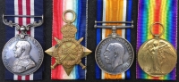 AN OUTSTANDING "SPRING OFFENSIVE" 
MILITARY MEDAL & 1914-15  "LA BASSE CASUALTY" TRIO. To: 13552 Cpl T. STOBIE 1st Bn ROYAL SCOTS FUSILIERS.
