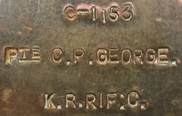 THE UNIQUE \"THREE GEORGE BROTHERS\" FAMILY GROUPING. 1914-15 Star Trio.Pte.C.P.GEORGE.K.R.R.C.(K.I.A. 2.1.16) 1914 Star & Bar Trio.Pte.E.GEORGE. 1/Som.L.I. 1914-15 Star Trio. Pte.W.J.GEORGE.1/4 Som.L.I.