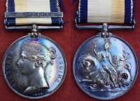 A MAGNIFICENT & VERY RARE NAVAL GENERAL SERVICE MEDAL, “TRAFALGAR”. Uniquely Named To: JAMES HINDS. “Boy” H.M.S. PHEASANT & H.M.S. SPARTIATE. “THE MEDAL IS IN GEM MINT STATE” 

