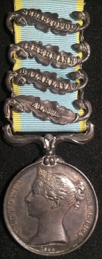 A SCARCE & PRACTICALLY “MINT STATE” CRIMEA MEDAL (FOUR CLASPS) ALMA, BALAKLAVA, INKERMANN, SEBASTOPOL.
To: 3432. Pte. Thomas Eccles. 68th Foot Regt (Durham Light Infantry) 