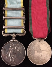 A Choice & Original “Casualty”CRIMEA MEDAL (THREE CLASPS) & RARE (French Issue) TURKISH CRIMEA. To: 2110. W. Crowther, 55th (Westmorland) Regt.(DANGEROUSLY WOUNDED AT INKERMANN)  
