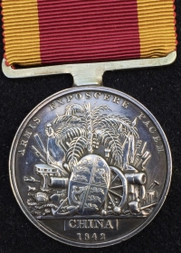 AN EXCEPTIONAL & HISTORICALLY IMPORTANT “CASUALTY”
1st CHINA WAR MEDAL 1842. To: ROBERT SCRIMSHAW. 49th (Hertfordshire) Foot Rgt. DIED OF DISEASE, CHUSAN ISLAND, 1st November 1840.
