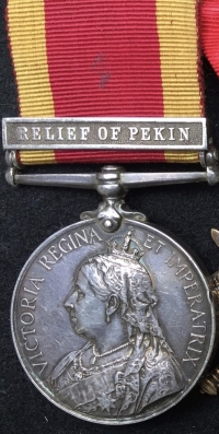 An EXTREMELY RARE “MUSICIAN’S” CHINA MEDAL 1900 (RELIEF OF PEKIN), 1914-15 Trio with L.S.G.C. (GV) To: R.M.B. 207 MUS. B. CURD, Royal Marine L.I Band. (Also a R.N Bandsman) FOUGHT AT JUTLAND IN HMS MONARCH