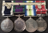 A UNIQUE ROYAL NAVY GROUP OF FOUR. B.E.M.(Military) South Atlantic (Rosette) HMS BRILLIANT. (T.22 Frigate) G.S.M.(Mine Clearance Gulf of Suez) only 250 clasps.LSGC. R.N.(MEDIC, NP1015 Clearance Diving Unit.)