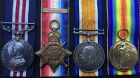 A RARE “BAYONET TRENCH” (CASUALTY) MILITARY MEDAL,1914 STAR & BAR TRIO,With Photo, Scroll, Papers & Super Rare Original Citation. 8161 Pte J.MOFFAT. 2/Royal Scots Fus, KILLED IN ACTION, 12th OCTOBER 1916.
