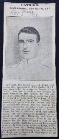 A RARE “BAYONET TRENCH” (CASUALTY) MILITARY MEDAL,1914 STAR & BAR TRIO,With Photo, Scroll, Papers & Super Rare Original Citation. 8161 Pte J.MOFFAT. 2/Royal Scots Fus, KILLED IN ACTION, 12th OCTOBER 1916.
