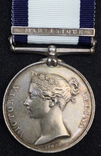 A RARE & ATTRACTIVE NAVAL GENERAL SERVICE MEDAL 
“MARTINIQUE” with COLOUR OIL, NAMED PORTRAIT MINIATURE. To. RICHARD HARWOOD, QUARTERMASTER’s MATE, H.M.S. WOLVERENE.
