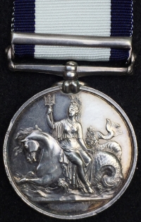 A RARE & ATTRACTIVE NAVAL GENERAL SERVICE MEDAL 
“MARTINIQUE” with COLOUR OIL, NAMED PORTRAIT MINIATURE. To. RICHARD HARWOOD, QUARTERMASTER’s MATE, H.M.S. WOLVERENE.