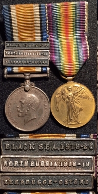 A Rare & Interesting Italian “BATTLE of ASIAGO” (Ox & Bucks L.I.) Casualty 1914-15 Trio,Killed in Action 15th June 1918, & Brother’s R.M.L.I. “ZEEBRUGGE RAID”, “NORTH RUSSIA”, “BLACK SEA” Pair, with Rare Mini clasp pair. 
