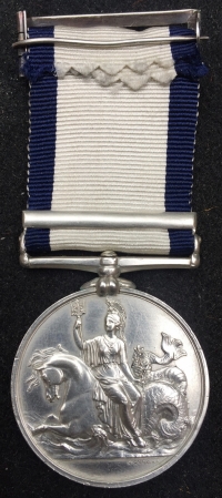 A Very Rare & Desirable NAVAL GENERAL SERVICE MEDAL
[EUROTAS 25th FEBy 1814] To. WILLIAM JAMES  (A Pressed Man) Ex-HMS QUEBEC. Only 32 clasps were issued for this exceptionally exciting frigate action.