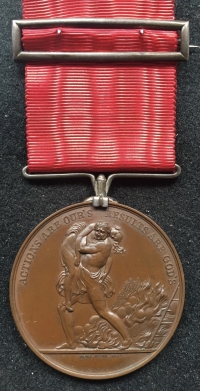 A RARE “ROYAL SOCIETY for THE PROTECTION of LIFE FROM FIRE” (Bronze Medal) Type 3 of 1843. To: A.J. LIGHTFOOT, for services at LAMBETH. 4th FEBRUARY 1890.