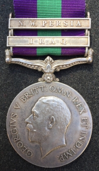 A SCARCE “TWO CLASP” (GVR)  GENERAL SERVICE MEDAL “N.W.PERSIA” & “IRAQ” To:  4736839. Pte A.E. GRAHAM. YORKSHIRE & LANCASHIRE  REG.