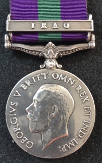 A SCARCE  (GVR)  GENERAL SERVICE MEDAL “IRAQ”
To:  89751. Pte M. MASSEY. NORTHUMBERLAND FUSILIERS.